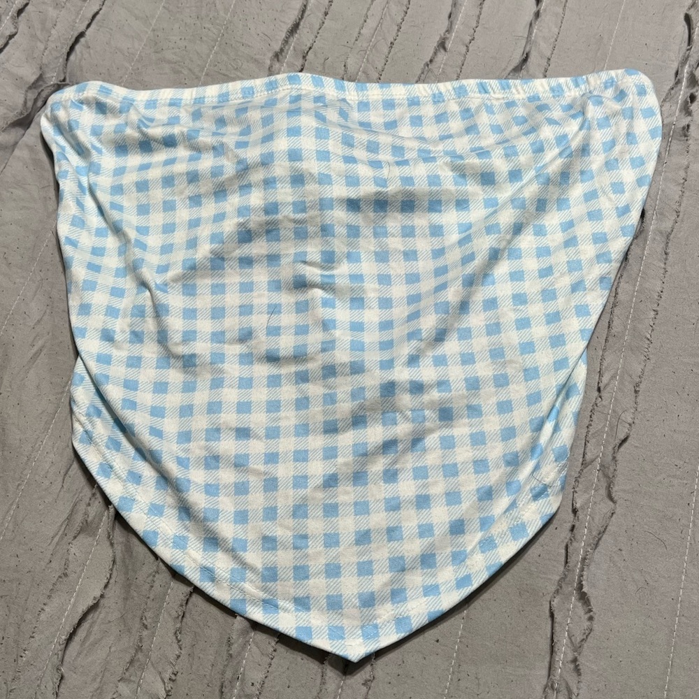 gaze blue plaid strapless crop top